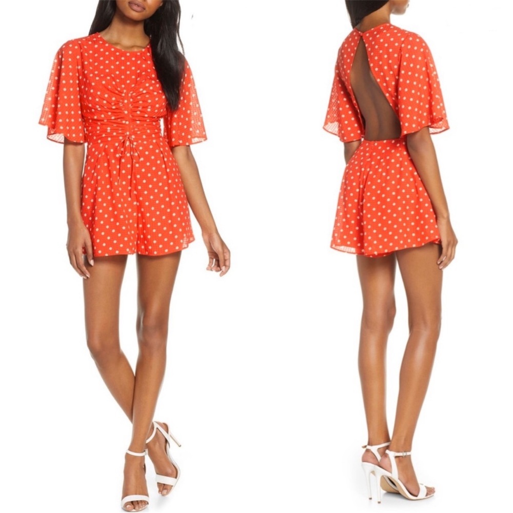 Finder Keepers Rosie Red White Polka Dot Open Back Romper Playsuit Size XS